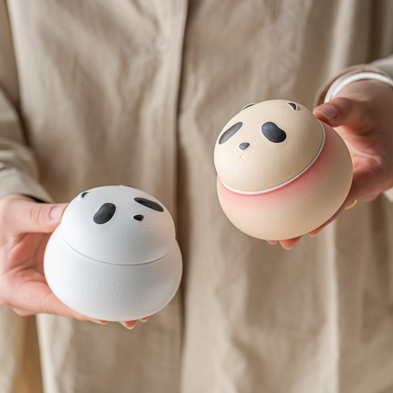 Artisanal Animal-Shaped Ceramic Tea Storage Jar with Gift Box - 140ml Capacity, Textured Finish white
