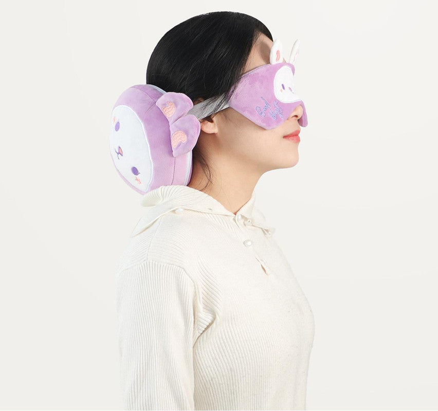 2-in-1 Convertible Eye Mask & Travel Neck Pillow Set - Plush Fabric with Snap Closure brown