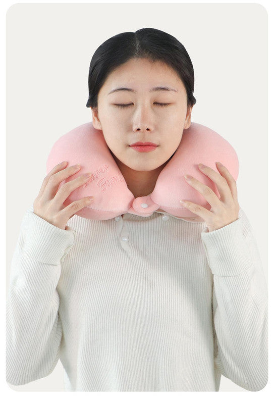 2-in-1 Convertible Eye Mask & Travel Neck Pillow Set - Plush Fabric with Snap Closure brown