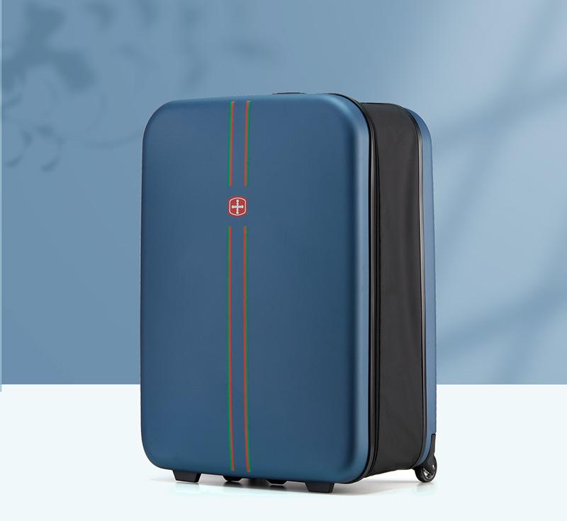 Compact Expandable Foldable Luggage - Reinforced Alloy Handle & Silent Wheels dark blue