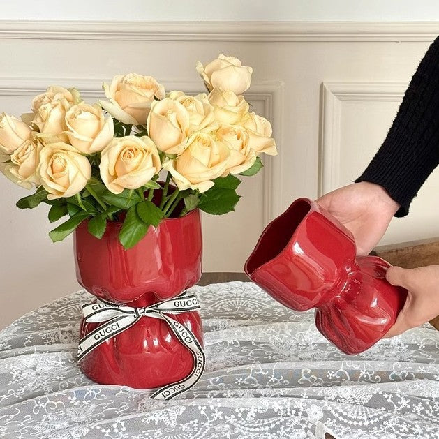 Artisan Handcrafted Ceramic Vase - Minimalist Home Decor with Stable Base red