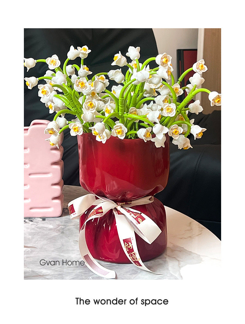 Artisan Handcrafted Ceramic Vase - Minimalist Home Decor with Stable Base red