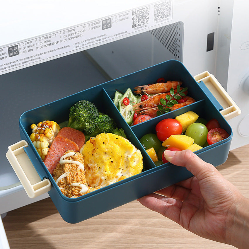 2L Double-Layer Bento Lunch Box - Leak-Proof with Utensil & Sauce Container Blue Purple