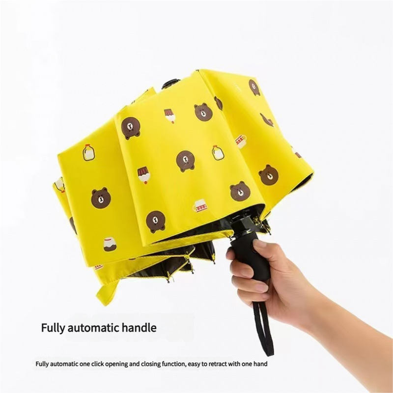 Auto Open/Close 8-Rib Sun & Rain Umbrella - 98cm UV Protection Canopy yellow