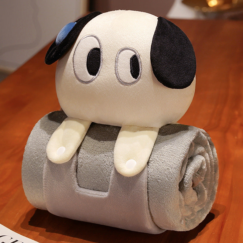 Plush 2-in-1 Pillow Blanket - Adorable Design for Cozy Comfort Black and white dog