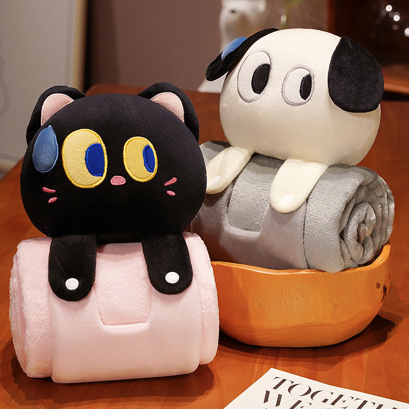 Plush 2-in-1 Pillow Blanket - Adorable Design for Cozy Comfort Black Cat