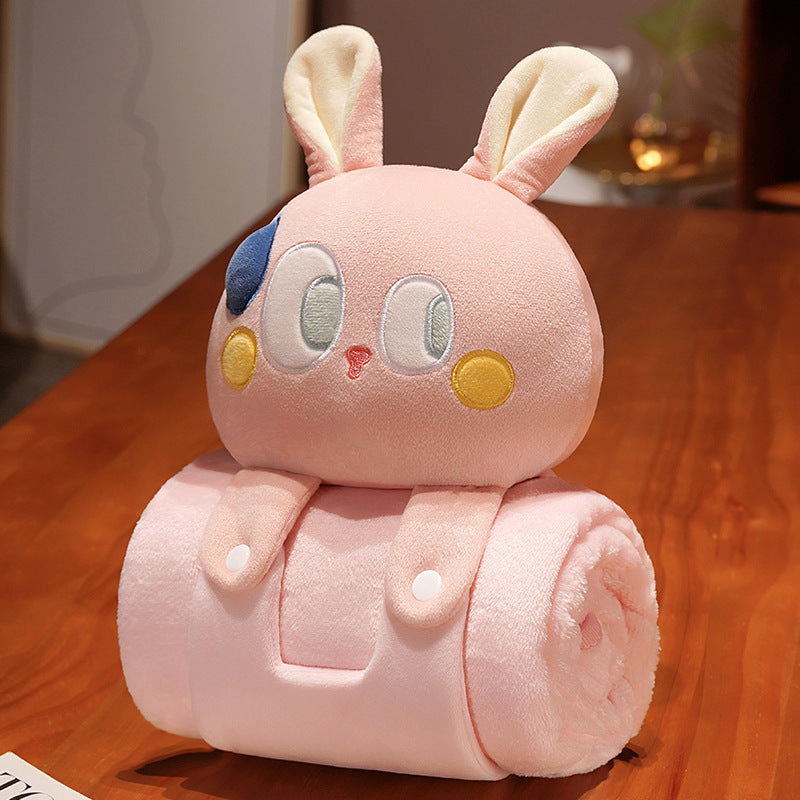 Plush 2-in-1 Pillow Blanket - Adorable Design for Cozy Comfort Pink Rabbit