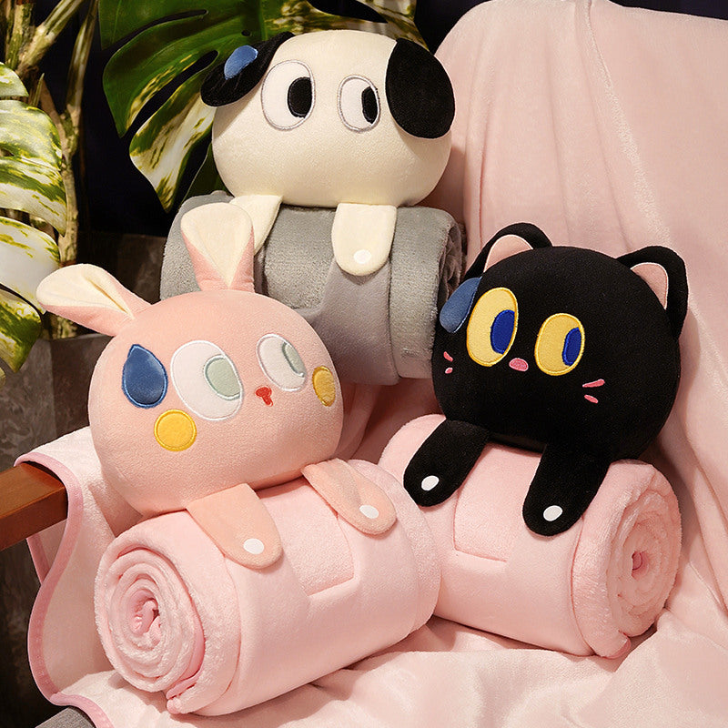 Plush 2-in-1 Pillow Blanket - Adorable Design for Cozy Comfort Pink Rabbit
