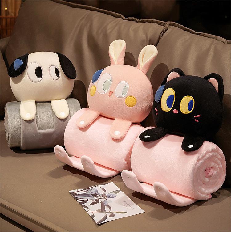 Plush 2-in-1 Pillow Blanket - Adorable Design for Cozy Comfort Pink Rabbit