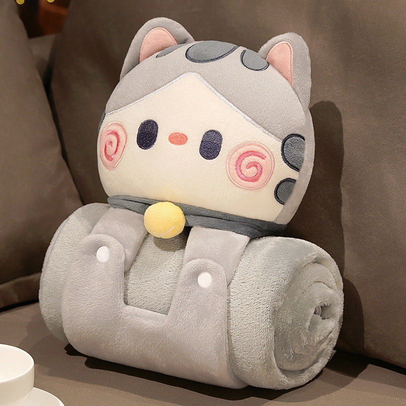 Plush 2-in-1 Pillow Blanket - Adorable Design for Cozy Comfort Grey Cat