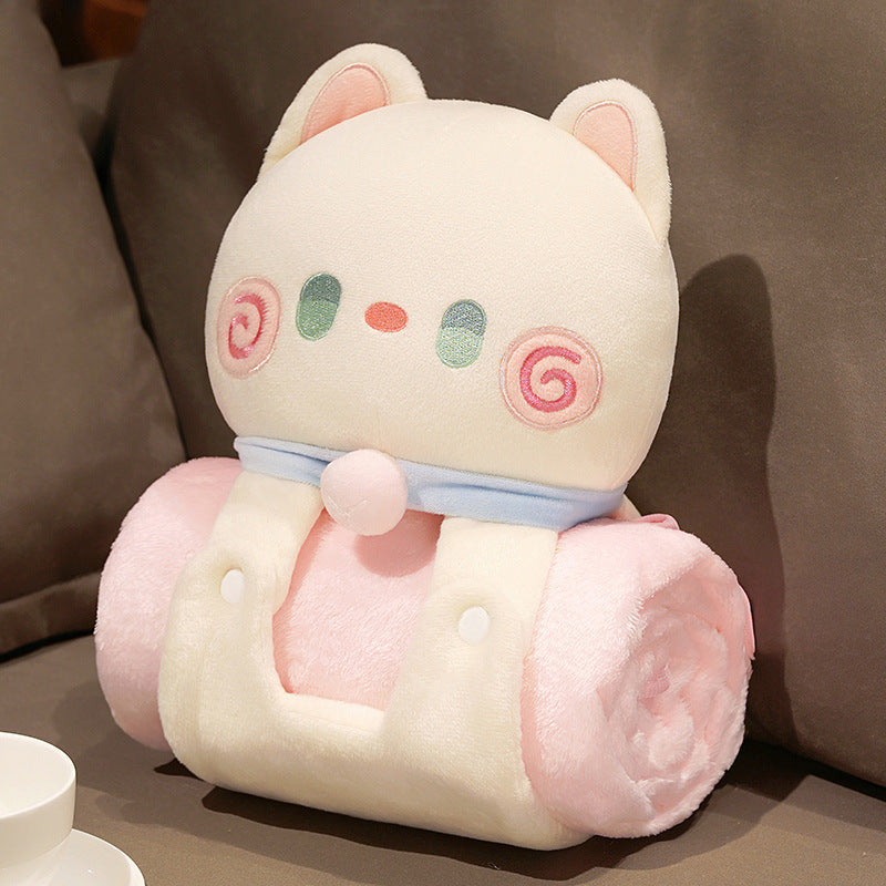 Plush 2-in-1 Pillow Blanket - Adorable Design for Cozy Comfort White Cat