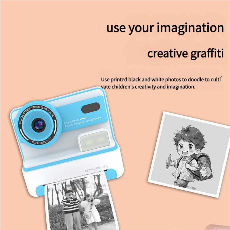 Kids Instant Print Camera - Creative Drawing & Photo Fun with Thermal Printing Pink+32GB memory card