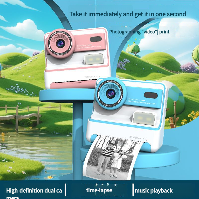 Kids Instant Print Camera - Creative Drawing & Photo Fun with Thermal Printing Pink+32GB memory card