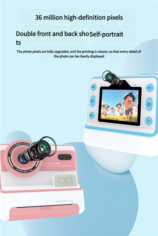 Kids Instant Print Camera - Creative Drawing & Photo Fun with Thermal Printing Blue+32GB memory card