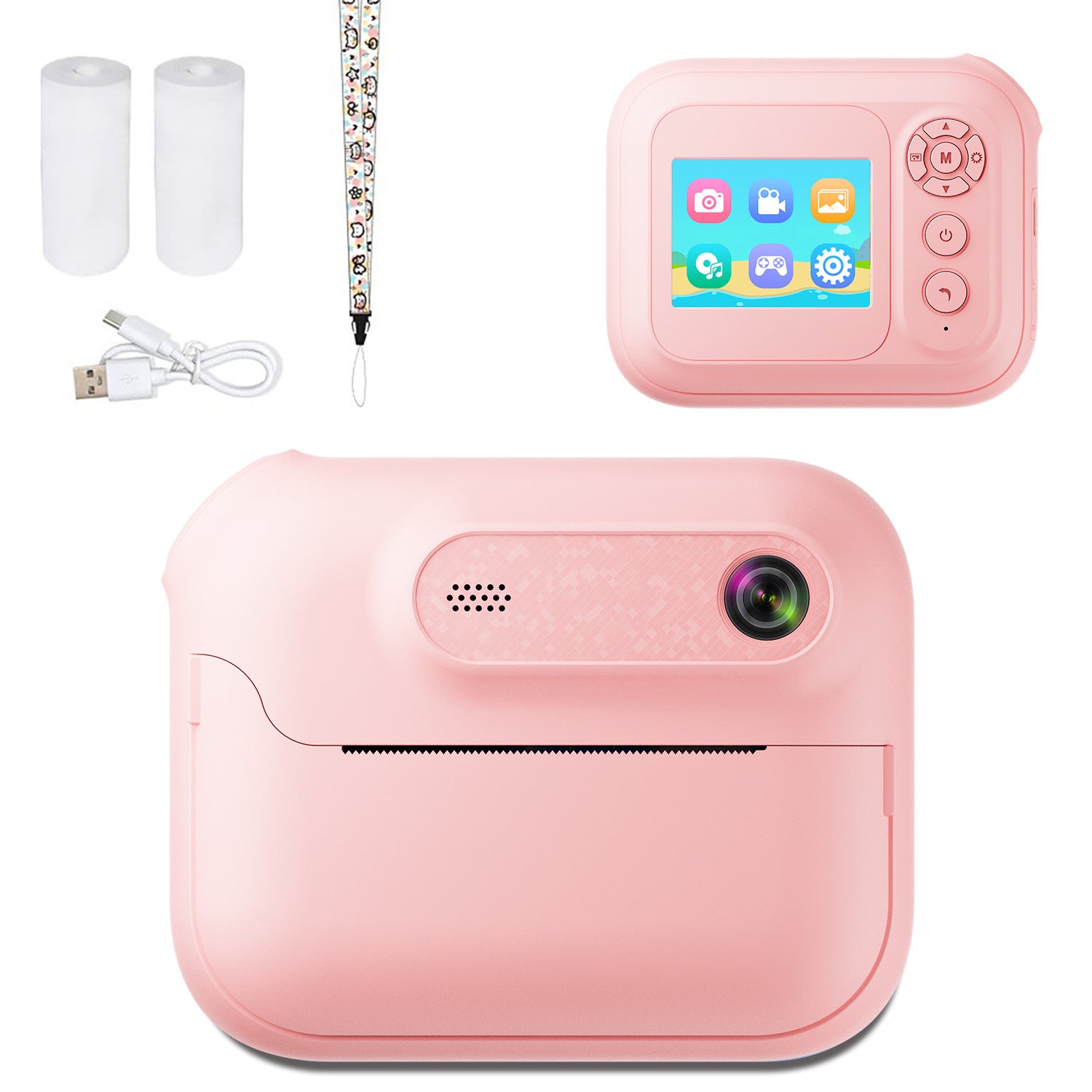 Kids Multi-Functional Camera Toy - Instant B&W Printing & Creative Stickers pink