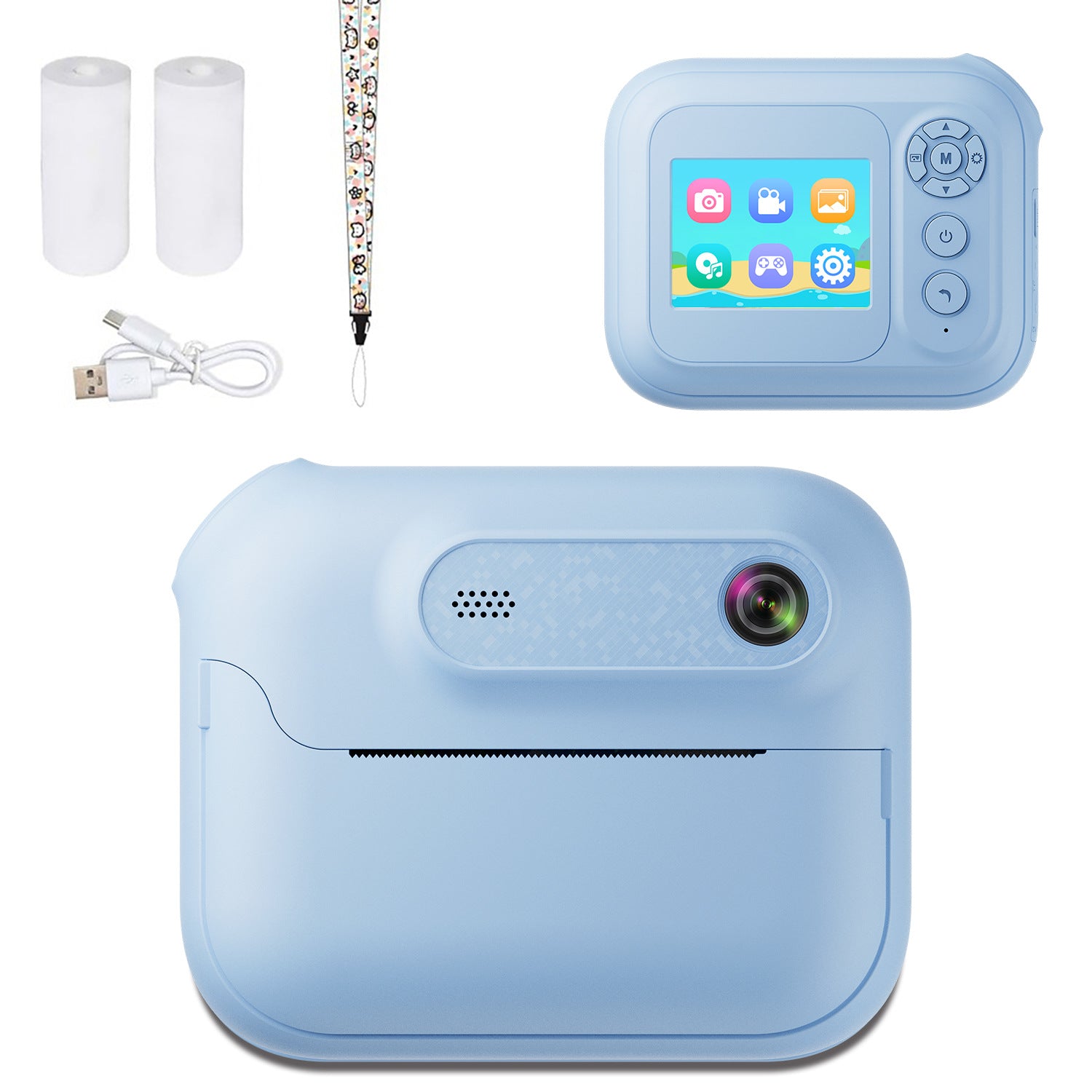 Kids Multi-Functional Camera Toy - Instant B&W Printing & Creative Stickers blue