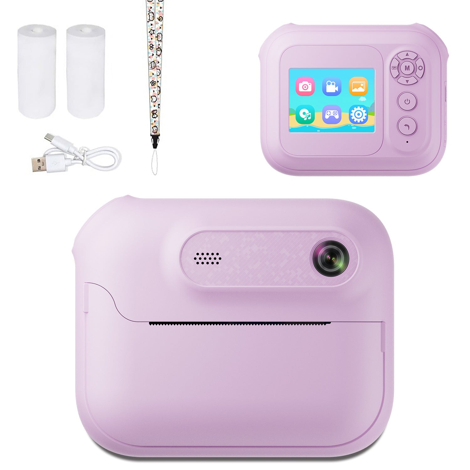 Kids Multi-Functional Camera Toy - Instant B&W Printing & Creative Stickers purple