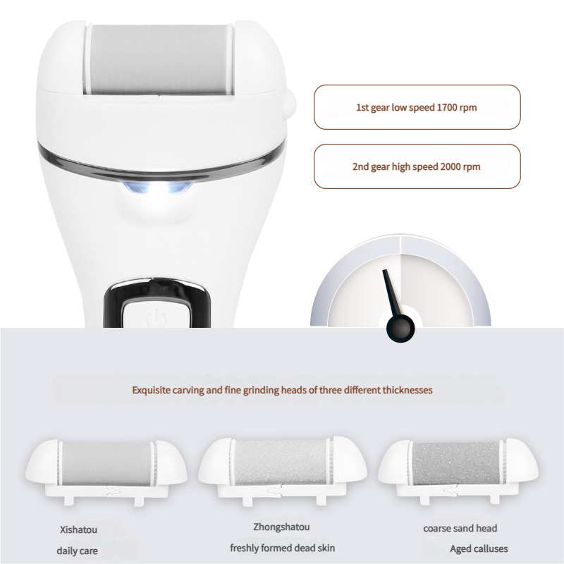Rechargeable Electric Foot File with LCD Display - 3 Grit Heads & Waterproof Design white