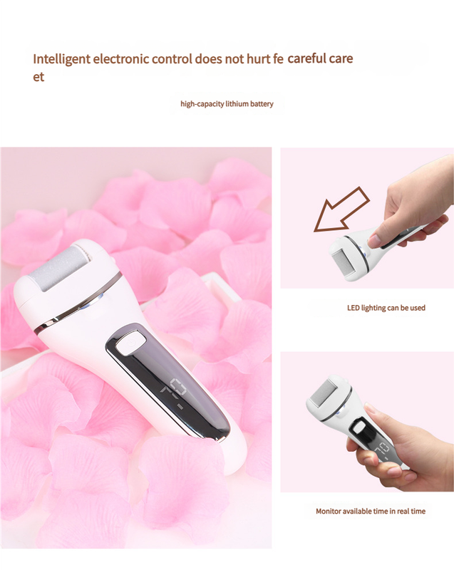 Rechargeable Electric Foot File with LCD Display - 3 Grit Heads & Waterproof Design white
