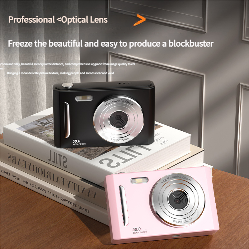 50MP HD Digital Camera with 8X Zoom & Dual Lens System pink
