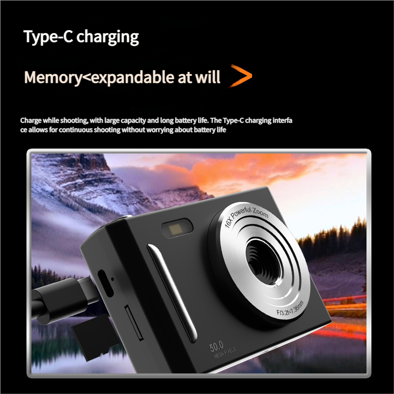 50MP HD Digital Camera with 8X Zoom & Dual Lens System silvery