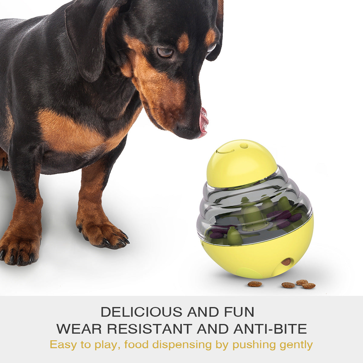 Interactive Dog Puzzle Feeder with Adjustable Food Dispensing Holes Yellow
