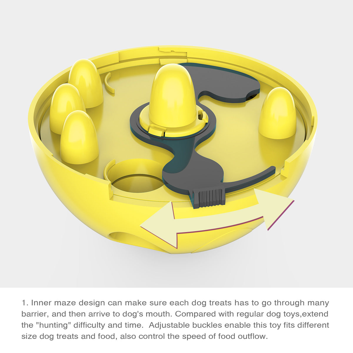 Interactive Dog Puzzle Feeder with Adjustable Food Dispensing Holes Yellow