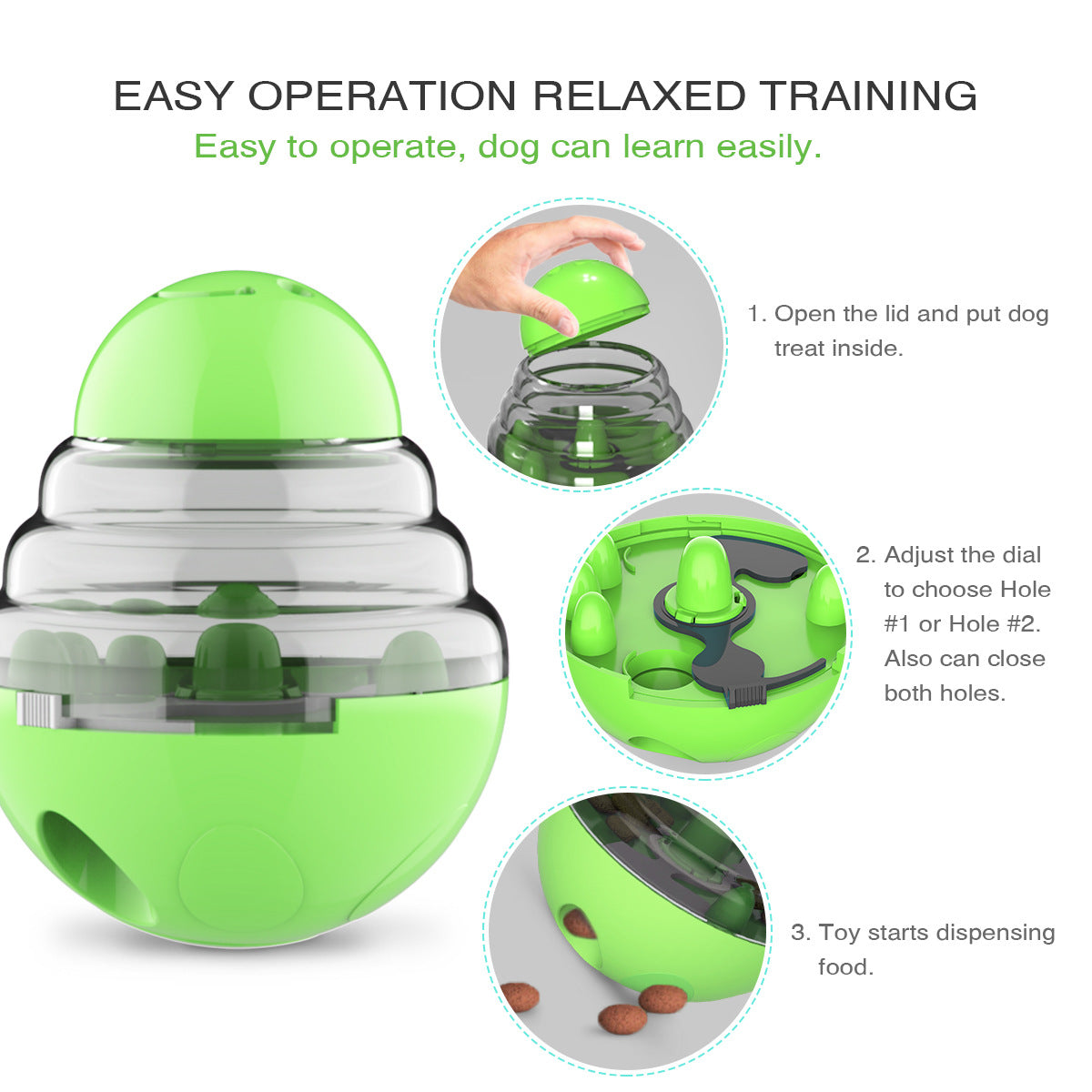 Interactive Dog Puzzle Feeder with Adjustable Food Dispensing Holes Green