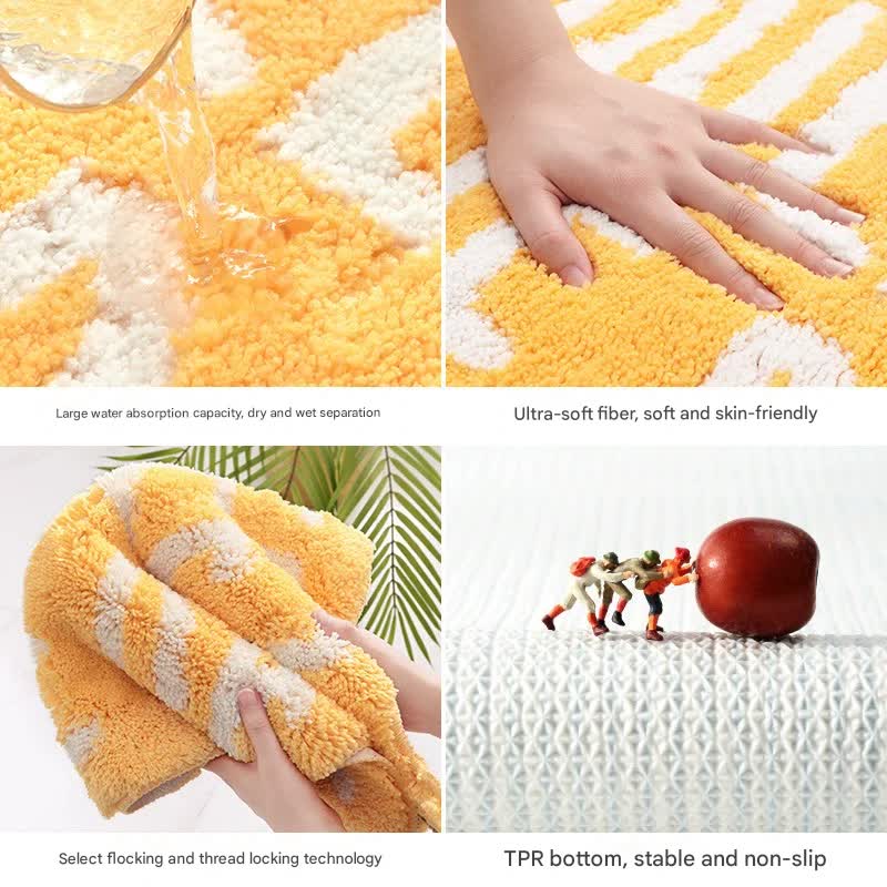 Super Absorbent Microfiber Bath Mat - Non-Slip TPR Backing, Machine Washable, Fun Fruit Designs Pink peach 55*63cm