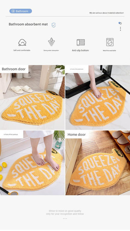 Super Absorbent Microfiber Bath Mat - Non-Slip TPR Backing, Machine Washable, Fun Fruit Designs Pink peach 55*63cm