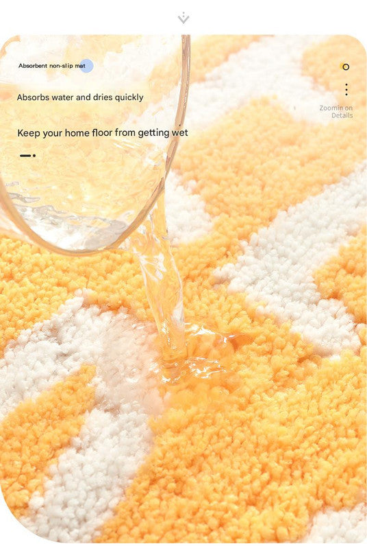 Super Absorbent Microfiber Bath Mat - Non-Slip TPR Backing, Machine Washable, Fun Fruit Designs Yellow lemon 46*76cm