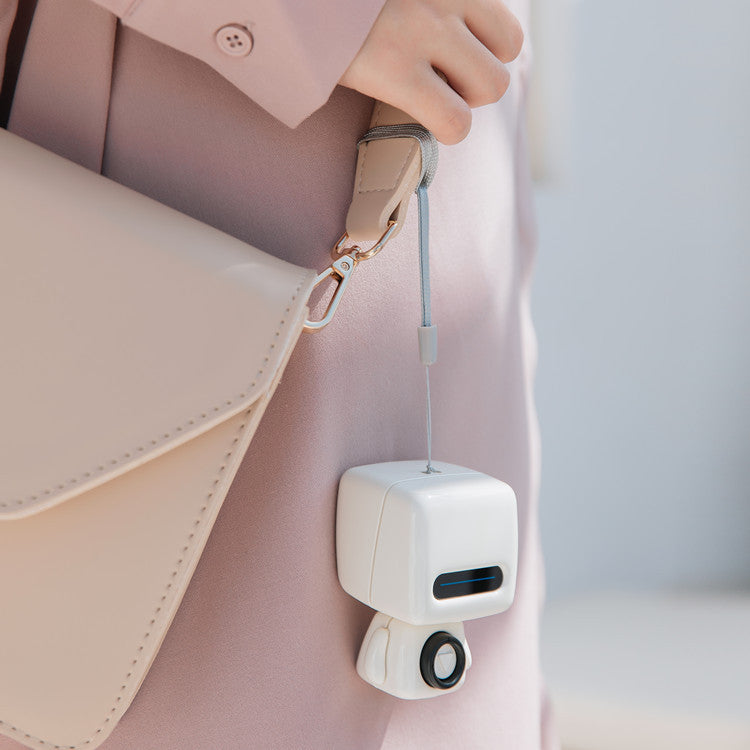 Mini Robot Style Bluetooth Speaker - Portable, 8-9 Hr Playtime, Built-in Mic & Lanyard White