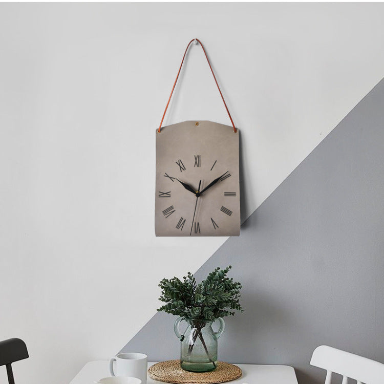 Retro PU Leather Hanging Wall Clock - Silent Sweep Movement, Roman Numerals, Decorative Handbag Style Red