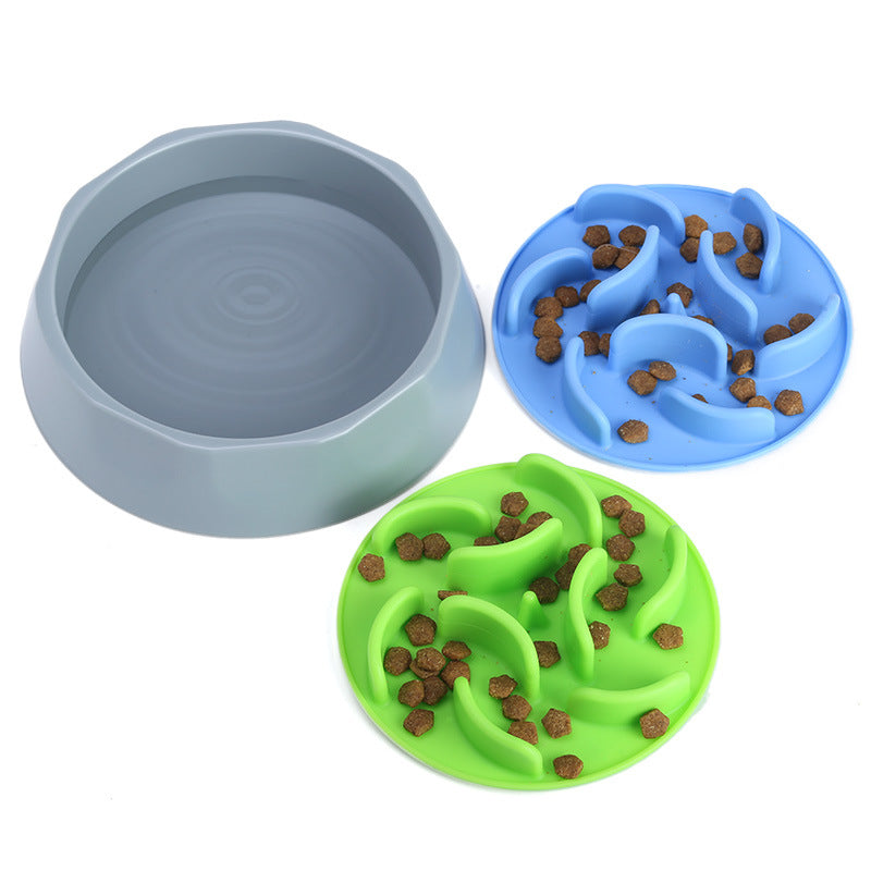 Slow Feeder Dog Bowl Set - Anti-Choke Puzzle Feeder Insert & Bowl for Healthy Eating Habits blue