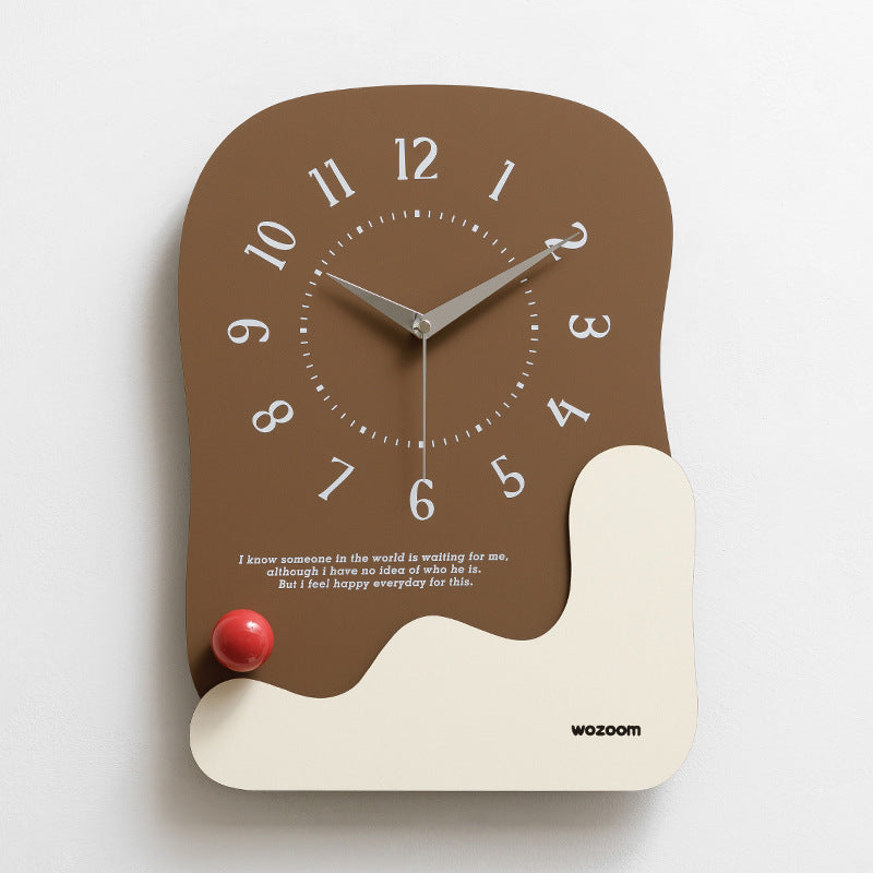 Abstract Modern Wall Clock - Silent Non-Ticking Decorative Clock with Wavy Design & Ceramic Accent Brown