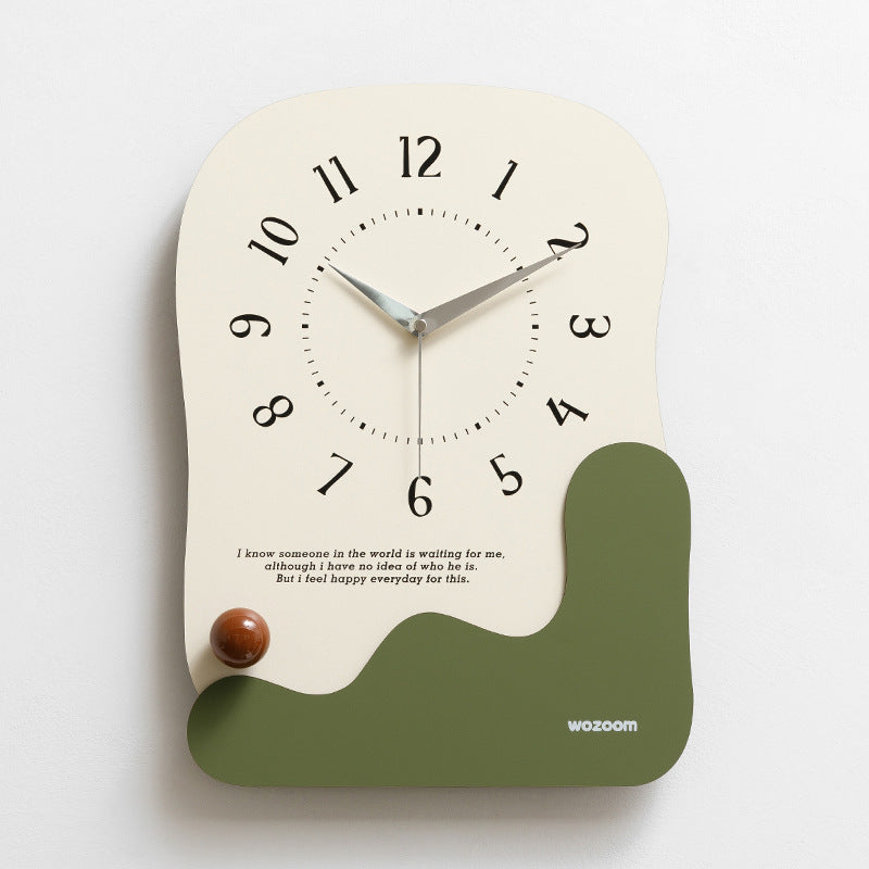 Abstract Modern Wall Clock - Silent Non-Ticking Decorative Clock with Wavy Design & Ceramic Accent green