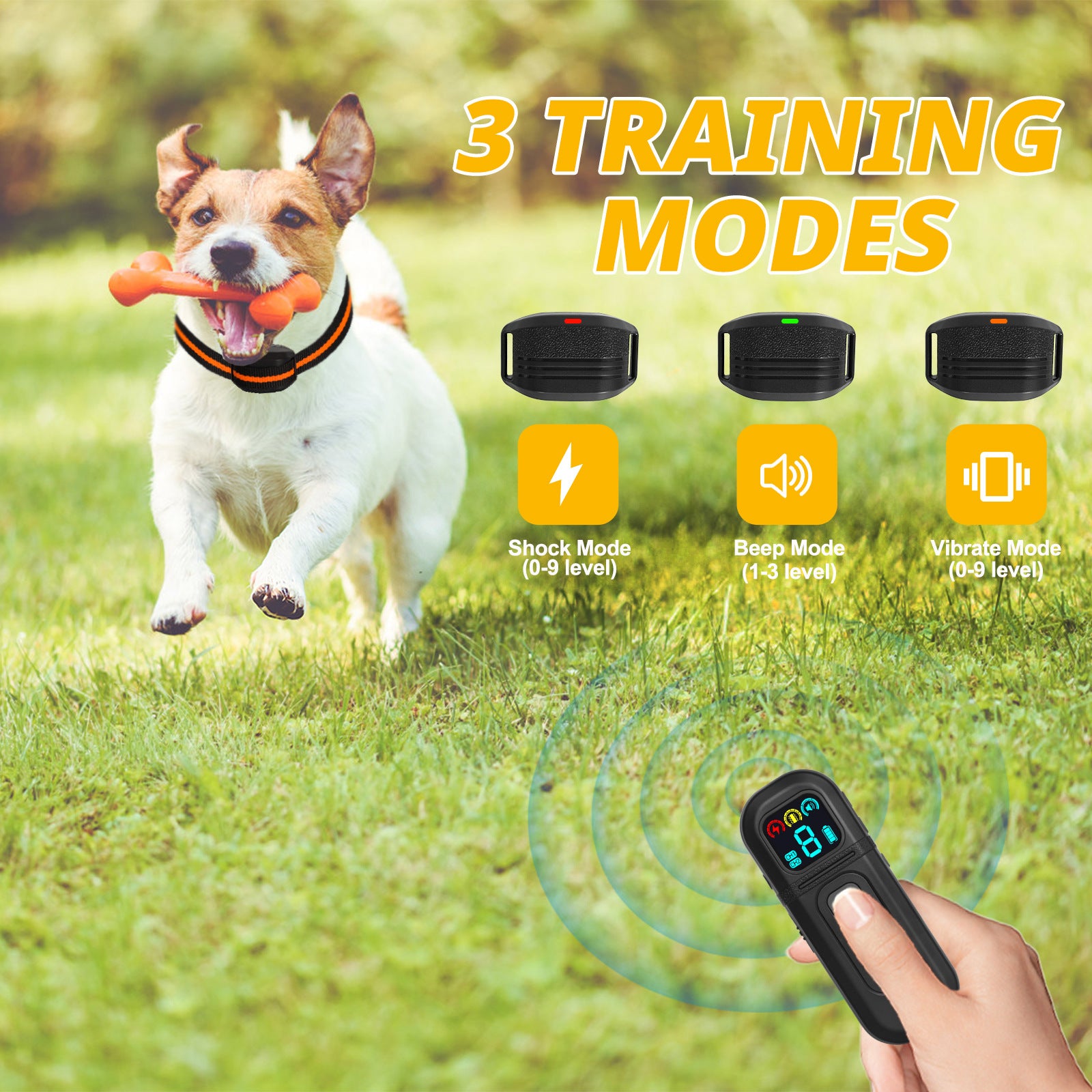 Ultra-Small & Lightweight Dog Training Collar with Remote - 3 Modes, Adjustable Levels, Fits All Sizes black