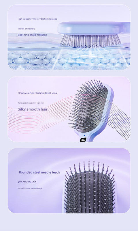 Electric Ionic Vibrating Massage Hairbrush - 3-Mode Sonic Scalp Massager & Detangler with LCD Display Purple