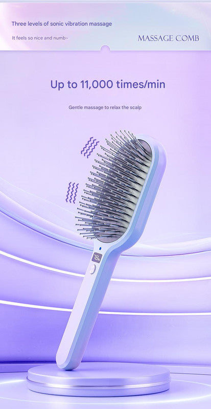 Electric Ionic Vibrating Massage Hairbrush - 3-Mode Sonic Scalp Massager & Detangler with LCD Display Purple