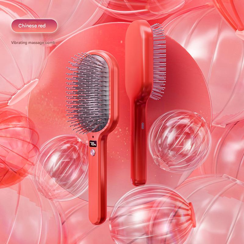 Electric Ionic Vibrating Massage Hairbrush - 3-Mode Sonic Scalp Massager & Detangler with LCD Display Red