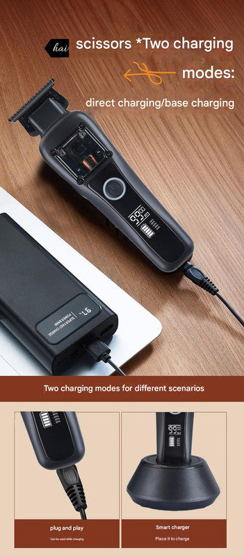 Professional Cordless Hair Clipper with Magnetic Motor - 9900 RPM, 180 Min Runtime, LCD Display & Dual Charging black