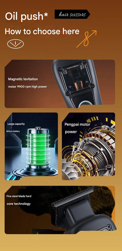 Professional Cordless Hair Clipper with Magnetic Motor - 9900 RPM, 180 Min Runtime, LCD Display & Dual Charging gold
