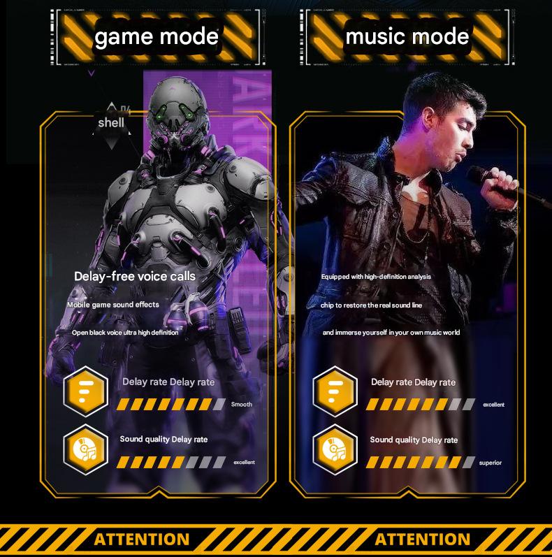 Mecha Style TWS Gaming Earbuds - Bluetooth 5.3, Low Latency, Ear-Hook Design, LED Display Case, Noise Cancelling black