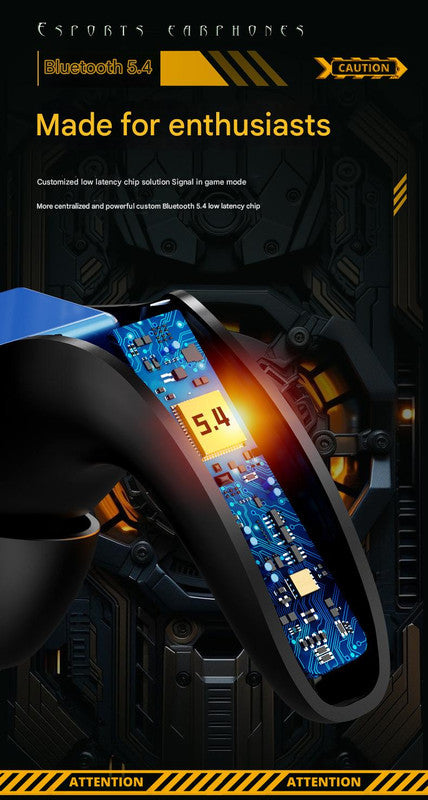 Mecha Style TWS Gaming Earbuds - Bluetooth 5.3, Low Latency, Ear-Hook Design, LED Display Case, Noise Cancelling black