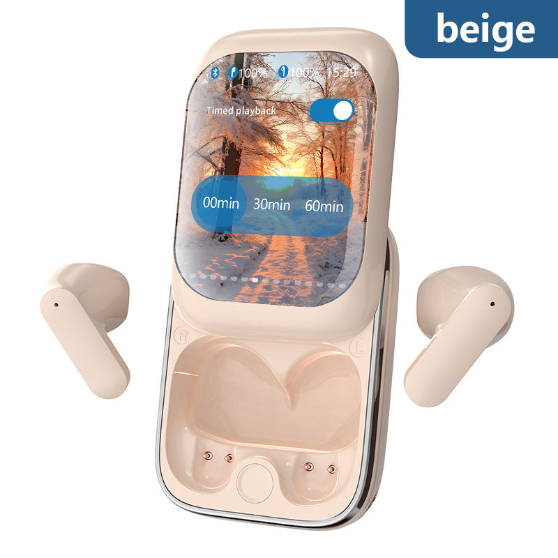 TWS Wireless Earbuds with LED Touch Screen Charging Case - Bluetooth 5.3, HIFI Sound, Standalone Music Playback & Game Mode Beige