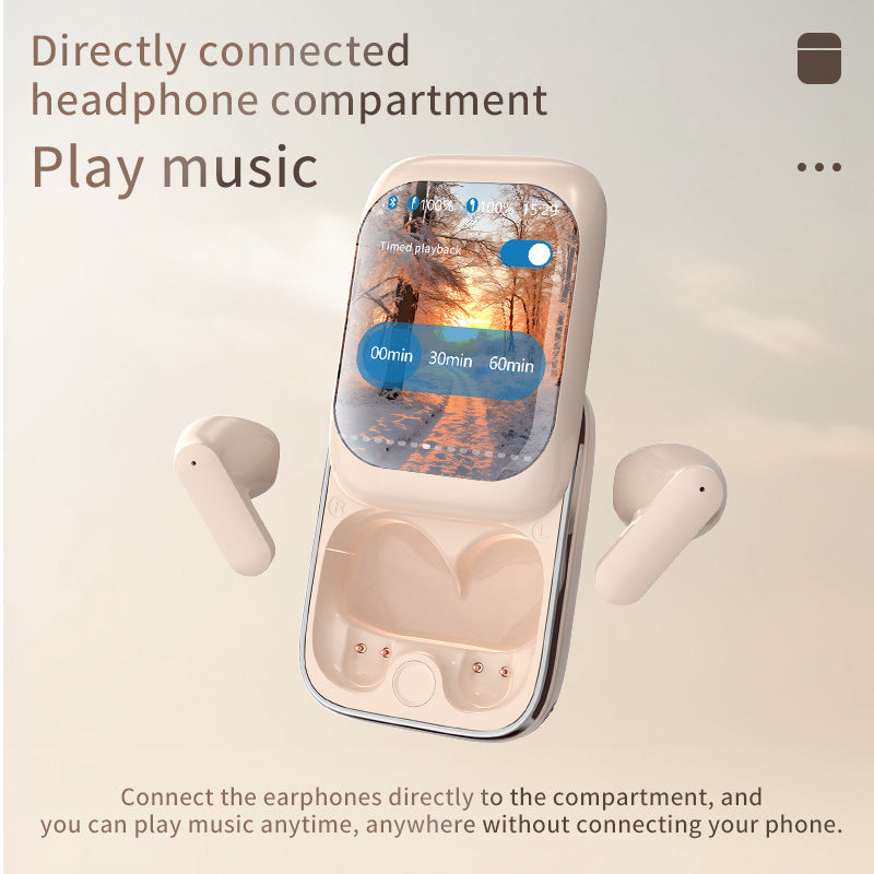 TWS Wireless Earbuds with LED Touch Screen Charging Case - Bluetooth 5.3, HIFI Sound, Standalone Music Playback & Game Mode Beige