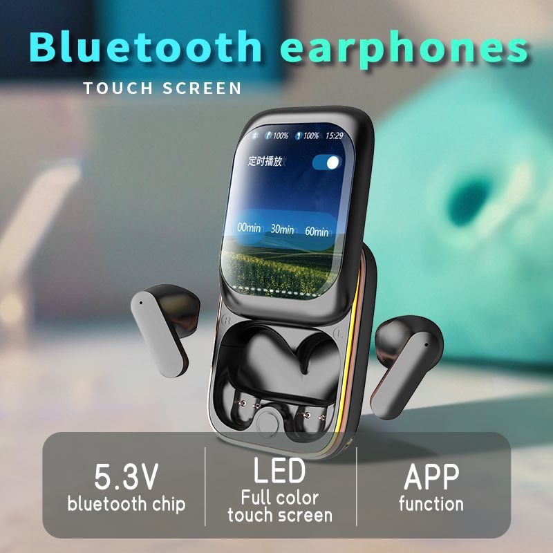 TWS Wireless Earbuds with LED Touch Screen Charging Case - Bluetooth 5.3, HIFI Sound, Standalone Music Playback & Game Mode Beige