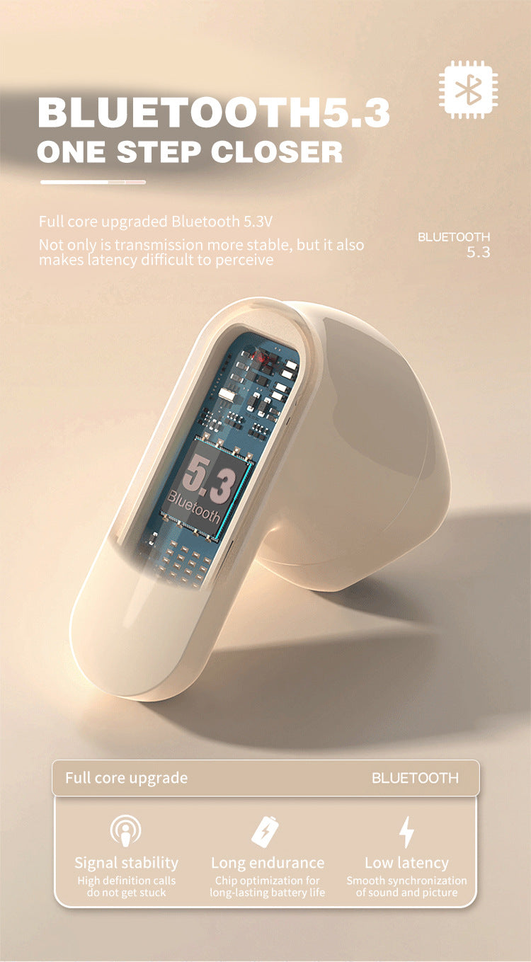 TWS Wireless Earbuds with LED Touch Screen Charging Case - Bluetooth 5.3, HIFI Sound, Standalone Music Playback & Game Mode Beige