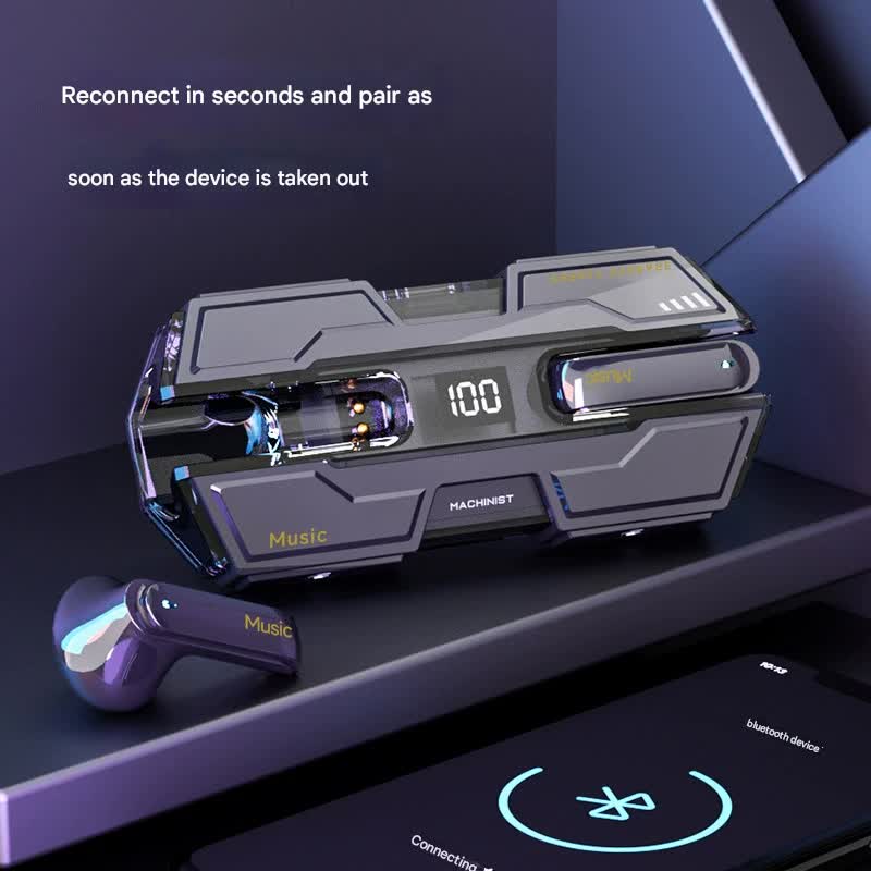 Futuristic TWS Gaming Earbuds - Bluetooth 5.3, Low Latency, HIFI Surround Sound, LED Display black