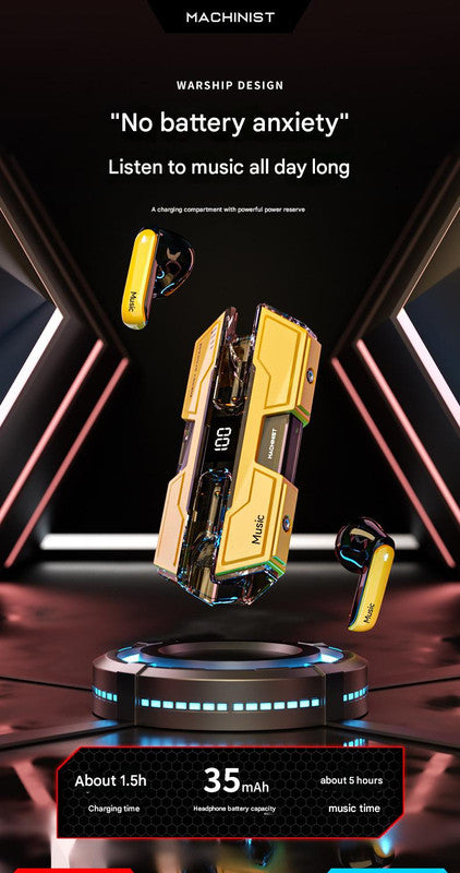 Futuristic TWS Gaming Earbuds - Bluetooth 5.3, Low Latency, HIFI Surround Sound, LED Display yellow
